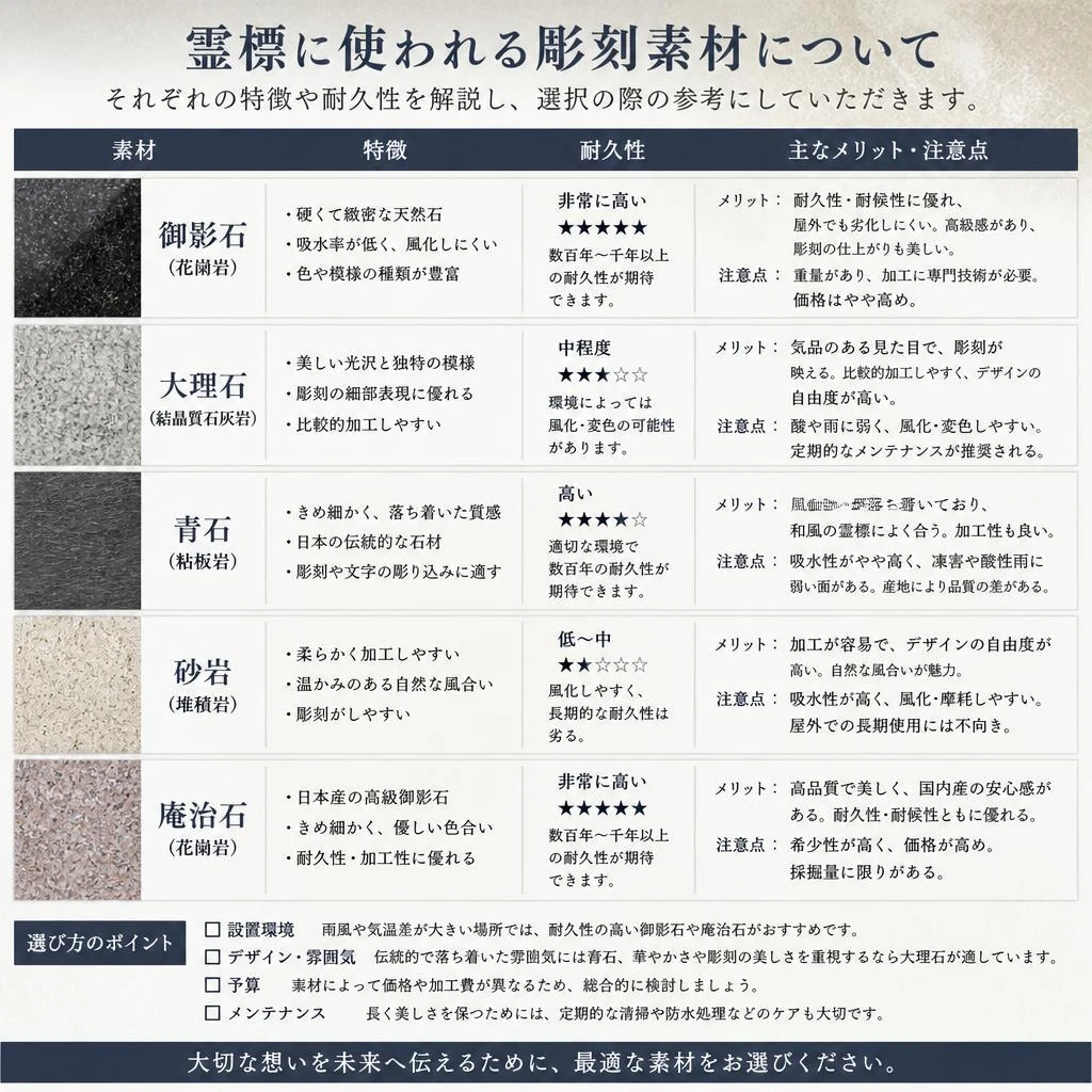 彫刻素材の種類と特徴